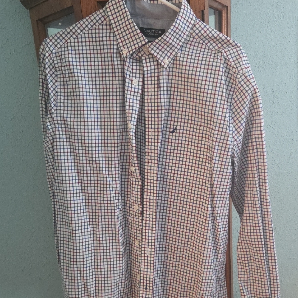 Nautica Blue and White Casual Button Down Shirt